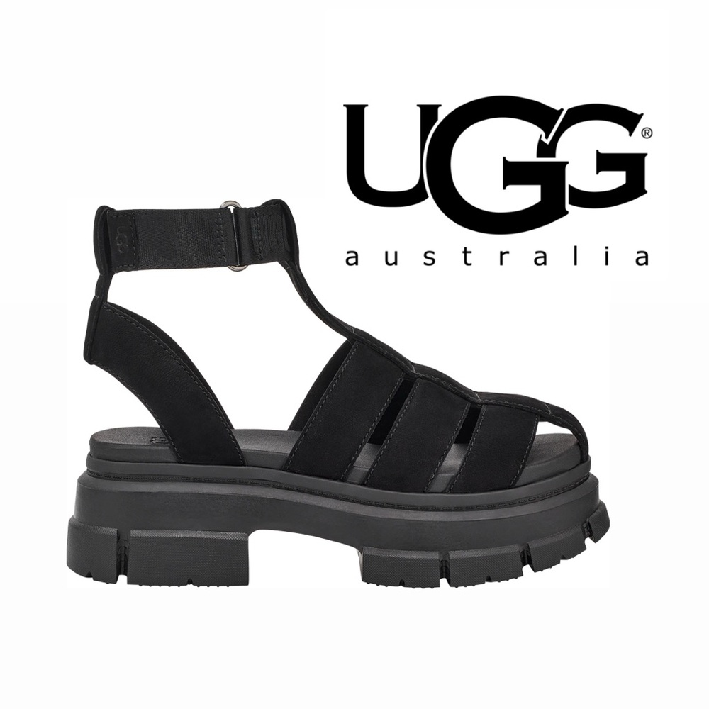 UGG Ashton Strappy Sandals - Women's Black Chunky Sandals - Size 10 US